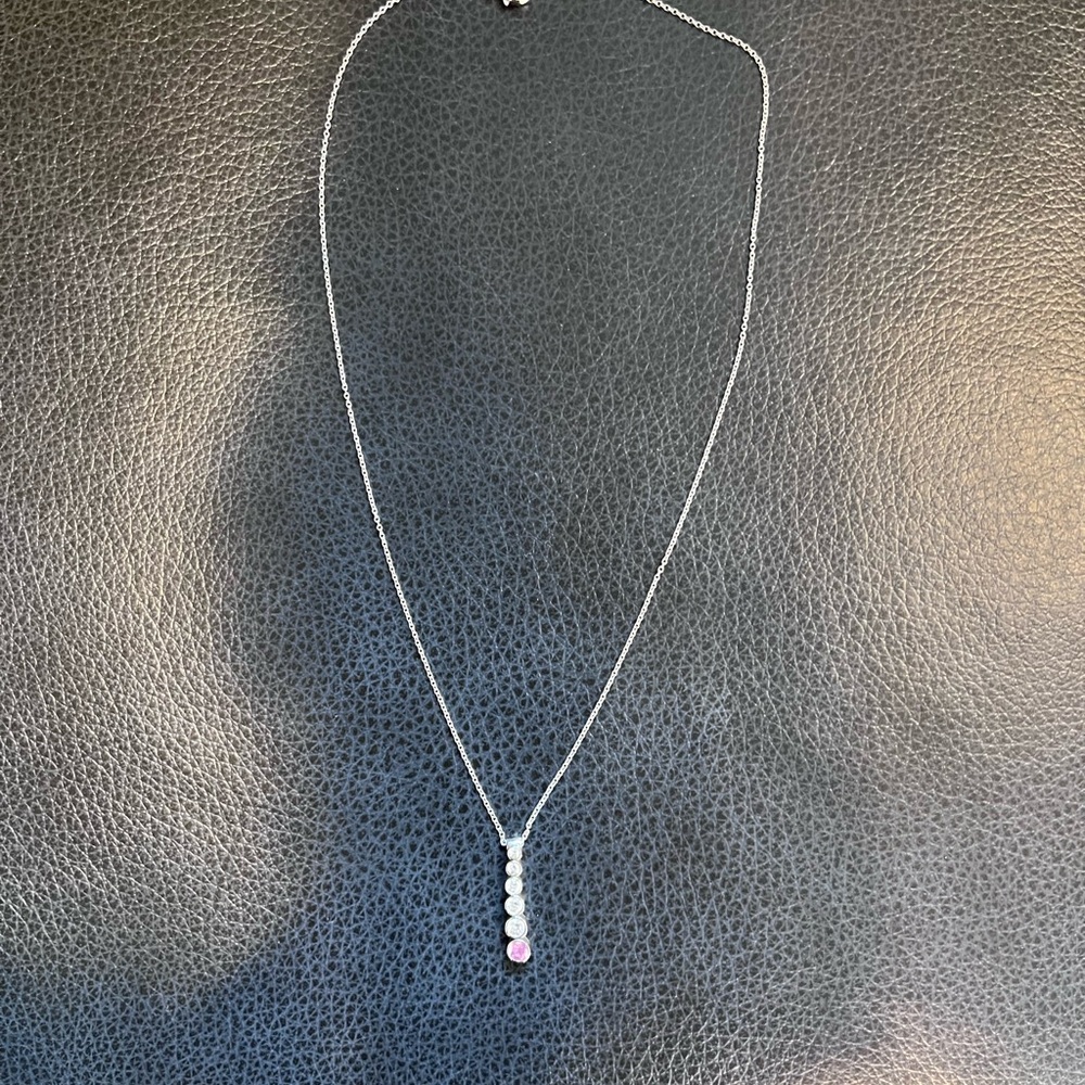 Tiffany & Co. 18k white gold diamond and pink sapphire drop necklace - 16 inch